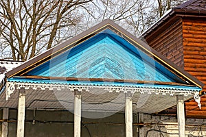 Wooden verandah in blue on a rural building