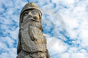 Wooden viking warrior called Erik den Raude in Vestrahorn/Stokksnes peninsula in iceland.