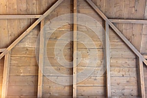 Wooden vintage ceiling background, texture. Brown hardwood plank, geometric design