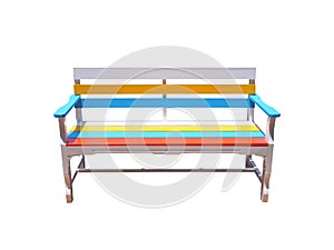Wooden vintage colorful bench isolated on white