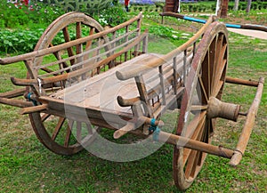Wooden vintage ox cart oxcart parking outdoors at cultural park