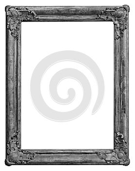 Wooden vintage rectangular silver-plated, silver antique empty picture frame