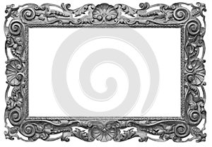 Wooden vintage rectangular silver-plated, silver antique empty picture frame