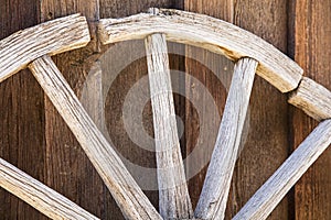 Wooden wagon wheel plank wall