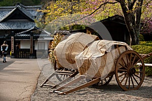 Wooden wagons and old houses create an atmosphere like the Edo Period, Edo Wonderland