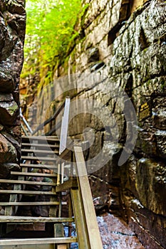 Wooden walk in a narrow canyon