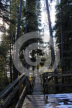 Wooden walking path Piskew Falls, Northern Manitoba near Thompson