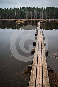 Wooden walking trail in the lake Engure in Latvia