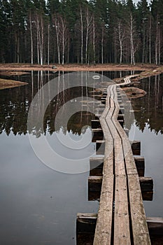 Wooden walking trail in the lake Engure in Latvia