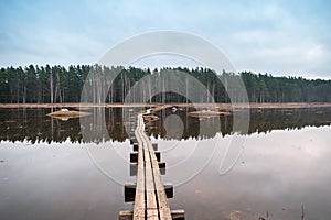 Wooden walking trail in the lake Engure in Latvia