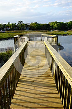 A wooden walkway over the marsh in Folly Beach SC, just south of Charleston