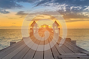 Wooden walkway over sea coast skyline