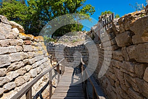 A wooden walkway in the ruins of Troy Ancient city in Canakkale Turkiye photo