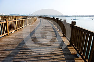 Wooden walkway on seaside