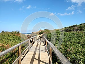 Wooden walkway to a beautiful beach