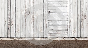 Wooden wall background. Gardening and vegetable garden tool shed. Banner for advertising with copy space. Natural and organic