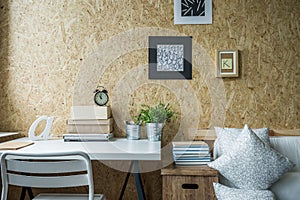 Wooden wall in designed room