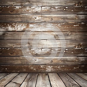 Wooden wall and floor background with old wooden planks texture