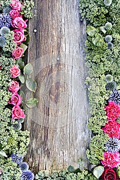 Wooden wall with flowers