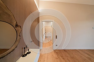 Wooden wall with mirror in the room
