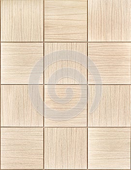 Wooden wall panel of oak veneered MDF with chess pattern