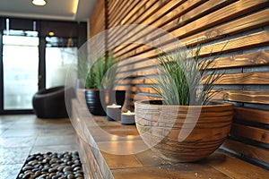 wooden wall paneling, modern interior design flawlessly integrates nature indoors via sleek, stylish wooden paneling on photo
