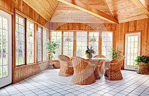 Wooden Wall Sun Room Interior