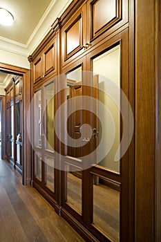 Wooden wardrobe in corridor