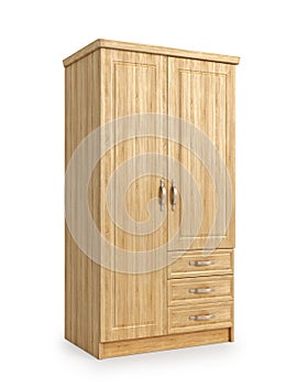 Wooden wardrobe with doors and drawers