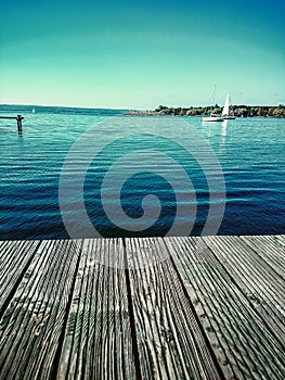 Wooden water jetty at lake