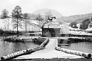 Wooden water mill on lake Kvrkulja in Velika Kladusa