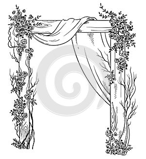 Wooden wedding arch decorated with roses