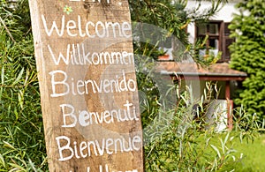 Wooden welcoming sign