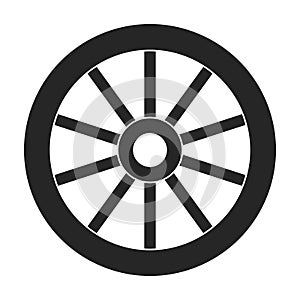 Wooden wheel black vector icon.Black vector illustration wagon. Isolated illustration of wooden wheel of wagon icon on