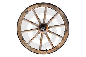 Wooden wheel isolated on white with clipping path included