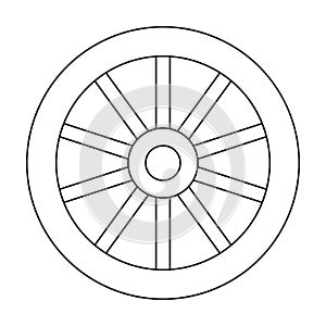 Wooden wheel outline vector icon.Outline vector illustration wagon. Isolated illustration of wooden wheel of wagon icon