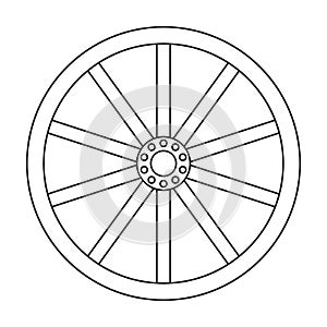 Wooden wheel outline vector icon.Outline vector illustration wagon. Isolated illustration of wooden wheel of wagon icon