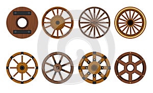 Wooden wheel vector cartoon set icon.Vector illustration cart of wheel. Isolated cartoon icon cartwheel for wagon on