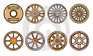 Wooden wheel vector color set icon.Vector illustration cart of wheel. Isolated color icon cartwheel for wagon on white background