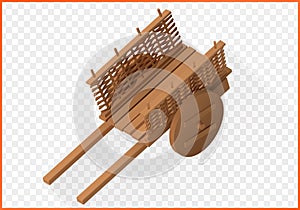 Wooden wheelbarrow isometric vector 3d