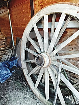 Wooden wheels in a tool shed