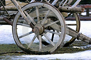 Wooden whells of old carriage photo