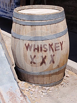 Wooden Whiskey Barrel Outside in Oatman, Arizona