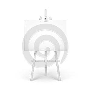 Wooden White Easel with Mock Up Empty Blank Horizontal Canvas Isolated on Background