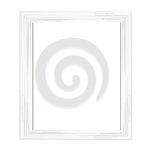Wooden white frame, textured, detailed border in cartoon style isolated on white background. Rustic, retro