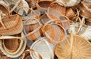 Wooden wicker baskets for sale at handcraft street market
