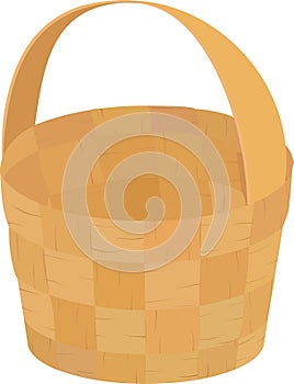 Wooden wicker brown empty basket for picnic isolated on white