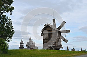 Wooden windmill on Kizhi island Karelia Russia