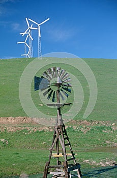 Wooden windmill and wind turbines, SD
