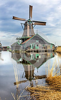 Wooden Windmill Zaanse Schans Village Holland Netherlands